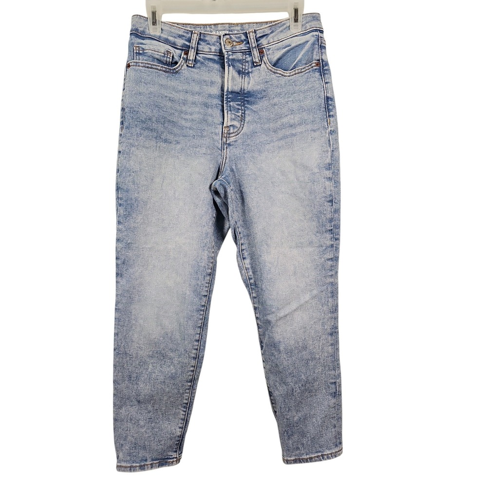Old Navy OG Straight High Rise Light Acid Wash Button Fly Jeans Women 8 Short